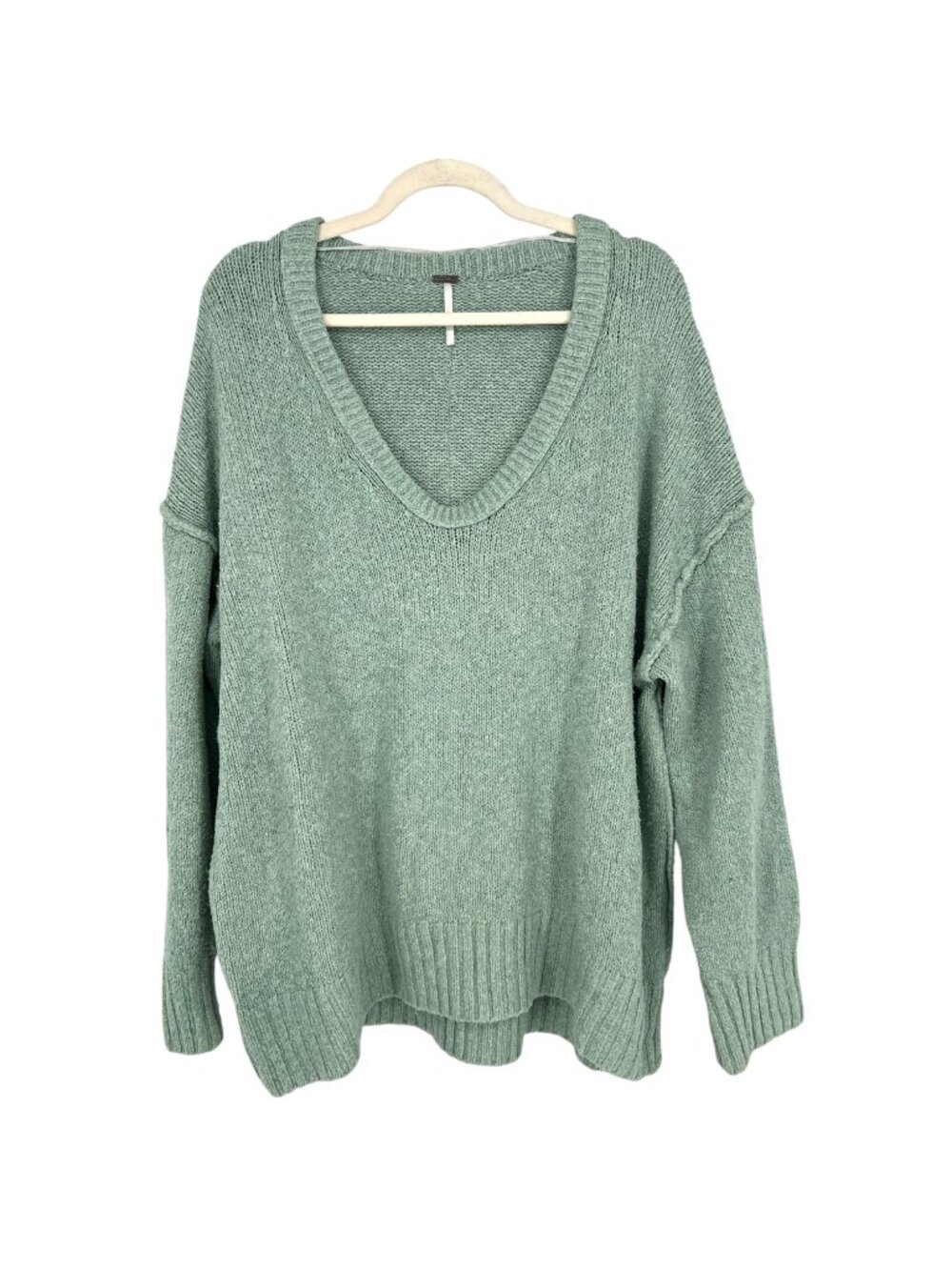 Free People Brookside Tunic Sweater Spearmint V-Neck Relaxed Fit Size Small